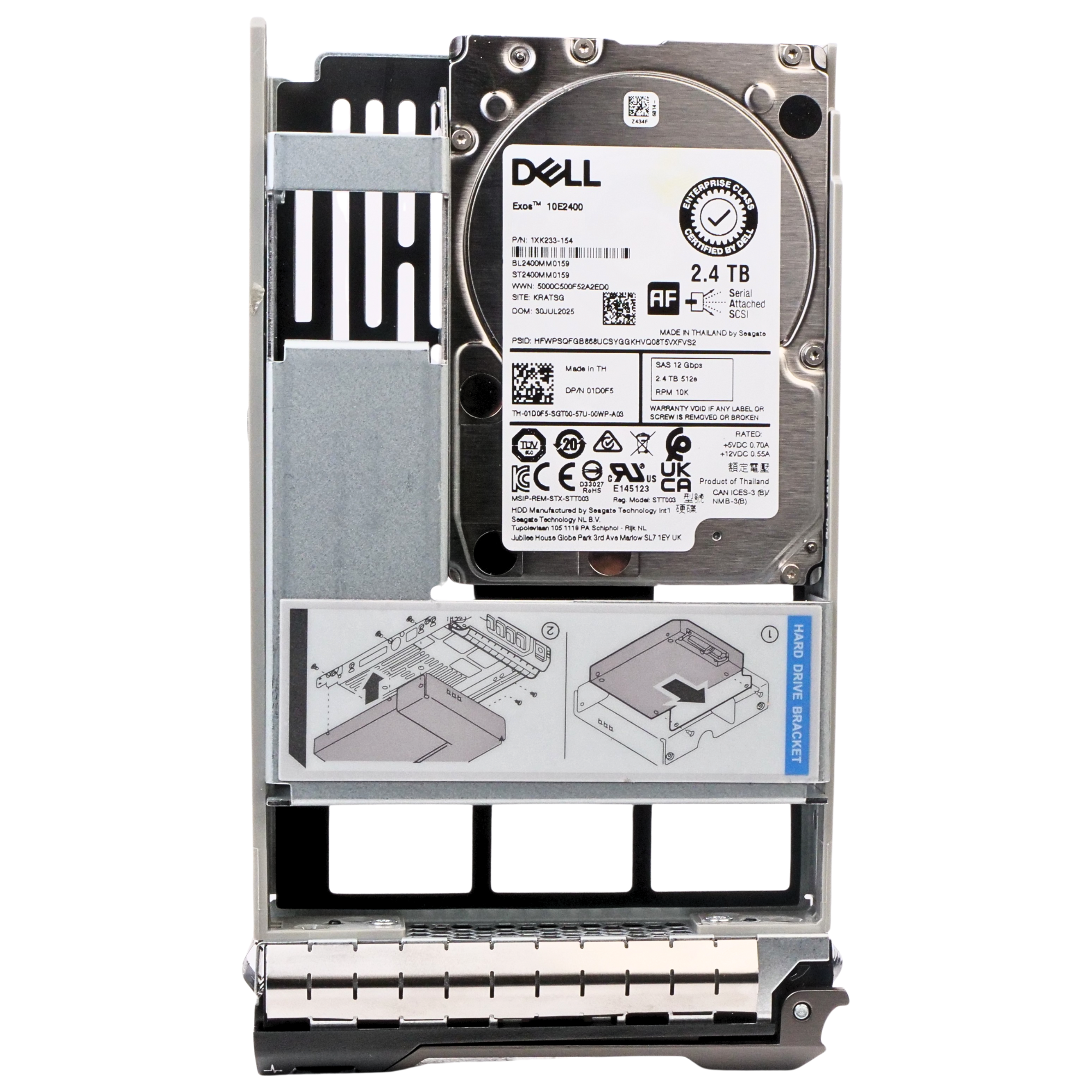 Dell G13 01D0F5 2.4TB 10K RPM SAS 12Gb/s 512e 256MB Hybrid 3.5in Recertified HDD