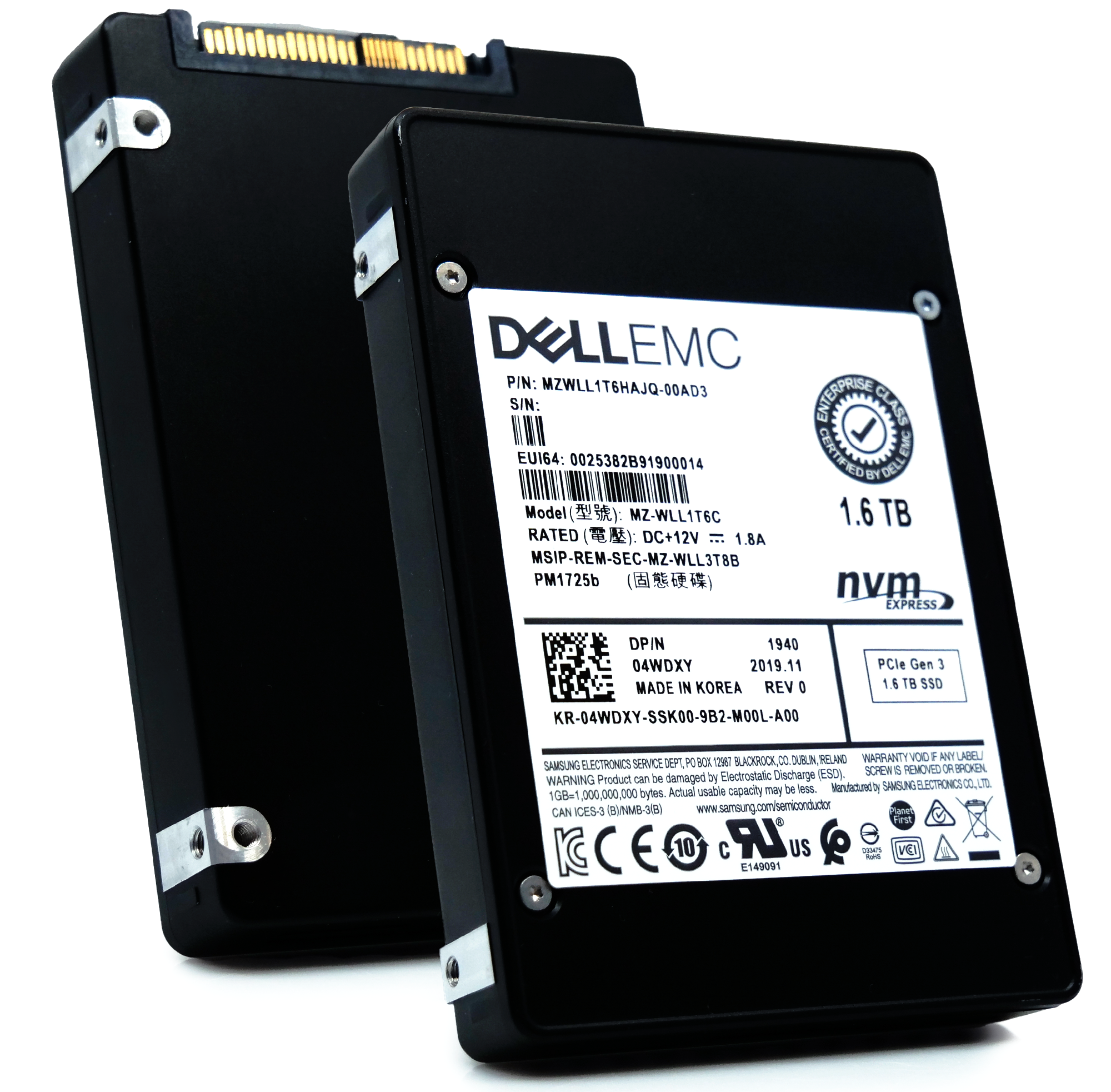 Samsung/Dell PM1725b MZWLL1T6HAJQ 1.6TB 3 DWPD PCIe Gen 3.0 x4 4GB/s Read Intensive 3D TLC 2.5in Recertified Solid State Drive