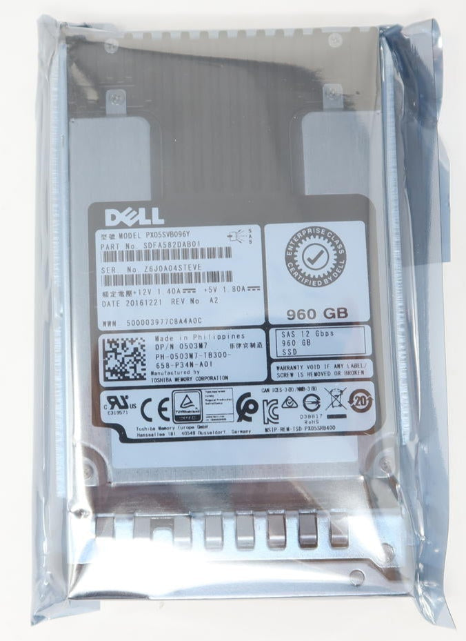 0503M7 Toshiba PX05SVB096Y Dell 960GB 2.5" 12Gb/s SAS SSD