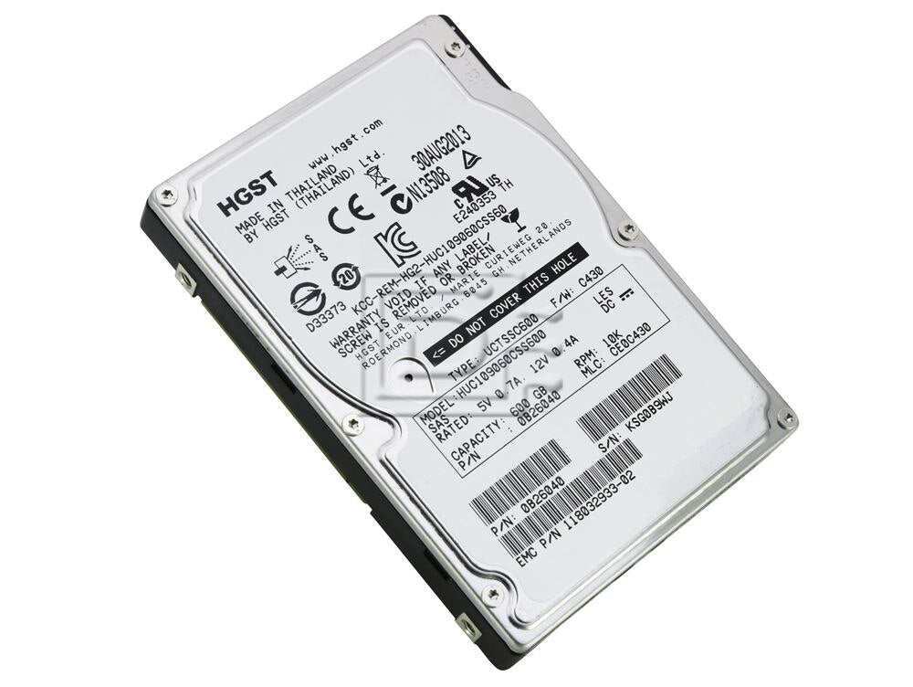 EMC 118032933-02 / HGST Ultrastar C10K900 0B26040 / HUC109060CSS600 600GB 10K 6Gbps SFF SAS HDD