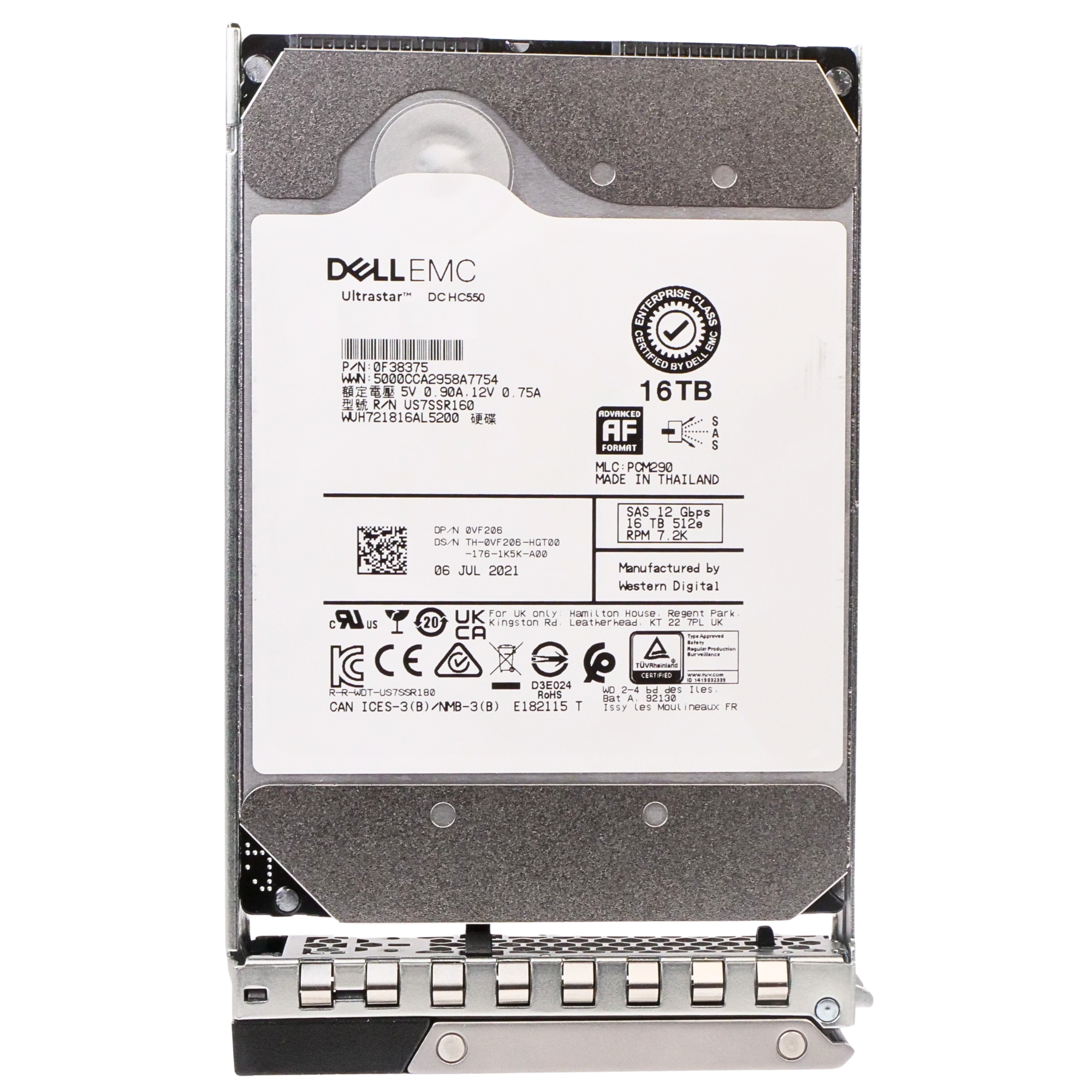 Dell G14 0VF206 16TB 7.2K RPM SAS 12Gb/s 512e 256MB 3.5in Refurbished HDD