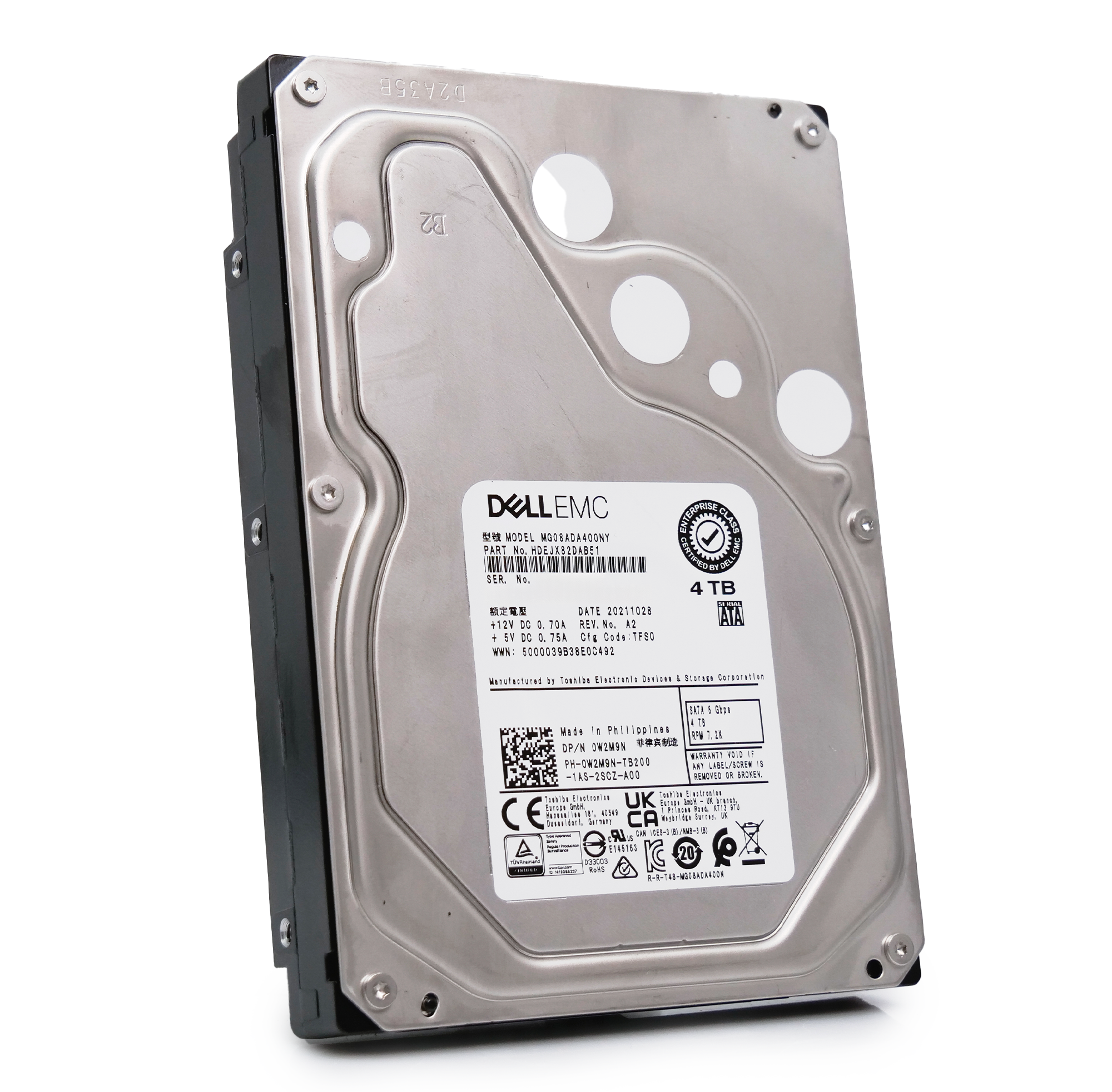 Toshiba/Dell MG08 MG08ADA400NY HDEJX82DAB51 4TB 7.2K RPM SATA 6Gb/s 512n 3.5in Hard Drive