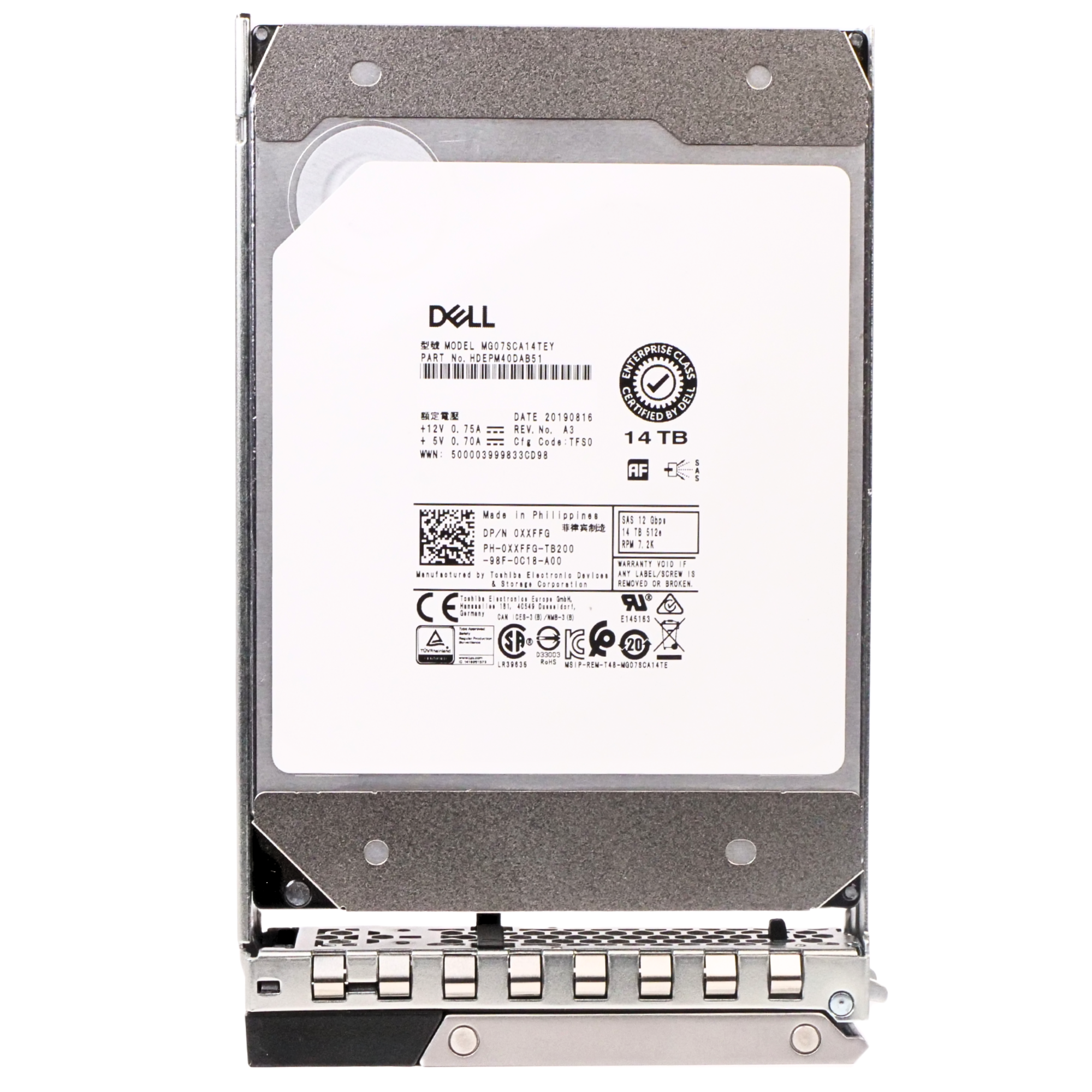 Dell G14 0XXFFG 14TB 7.2K RPM SAS 12Gb/s 512e 256MB 3.5in Recertified HDD