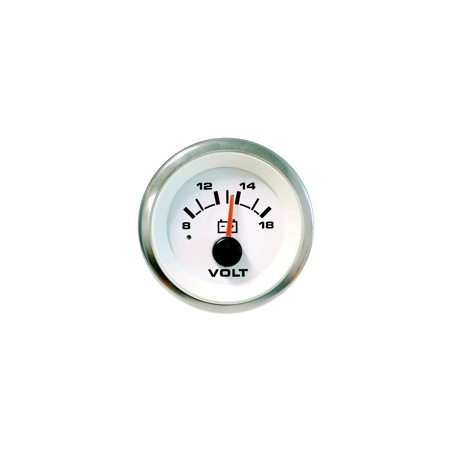 Sierra 62555P White Premier Pro Series 2" SS 12V 8-18 VDC Dial Range Voltmeter, Gauge