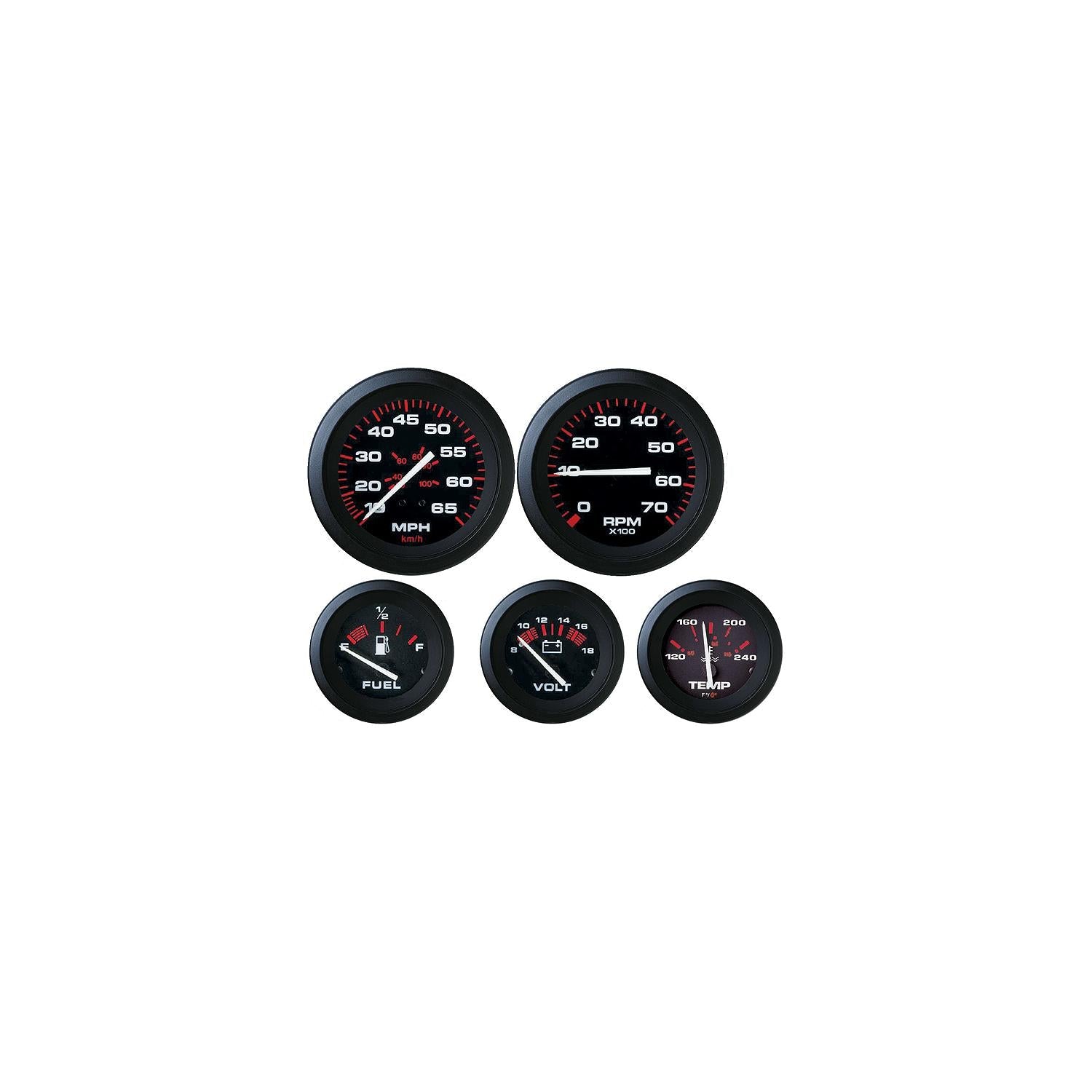 Sierra 69722P Amega Series Gauge Set, Black Inboard 4 Set, Tach, Volt, Oil Pressure & Water Temp