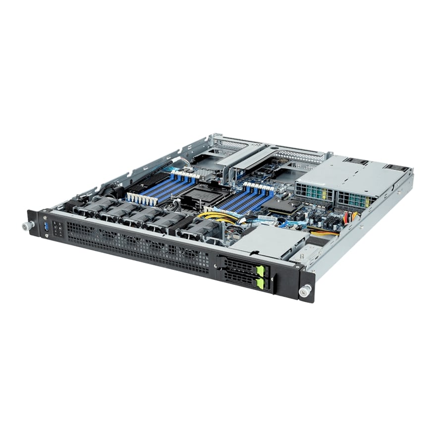 Gigabyte E163-S30 1U Rackmount Single Socket 4th Gen Intel Xeon Scalable Server - Short Depth Edge Platform - 2x Hot-Swap Bays - Redundant PSU