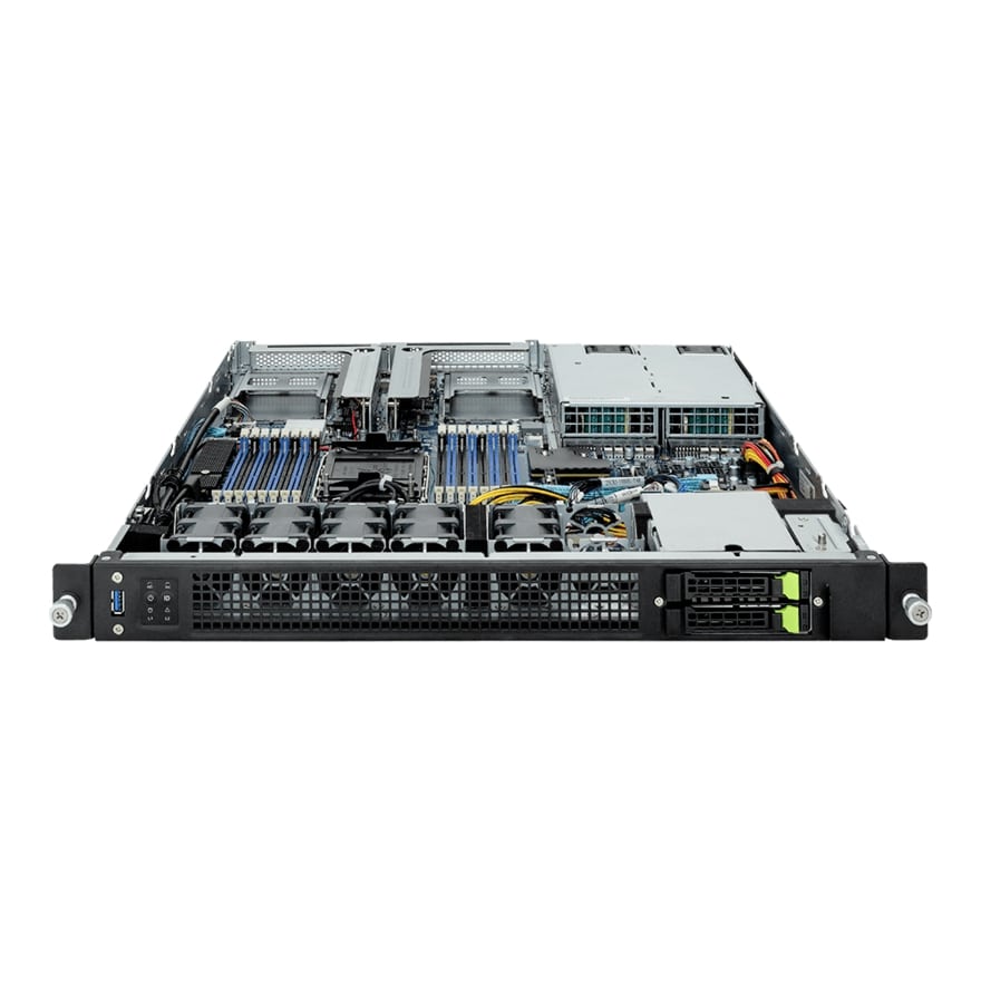 Gigabyte E163-S30 1U Rackmount Single Socket 4th Gen Intel Xeon Scalable Server - Short Depth Edge Platform - 2x Hot-Swap Bays - Redundant PSU