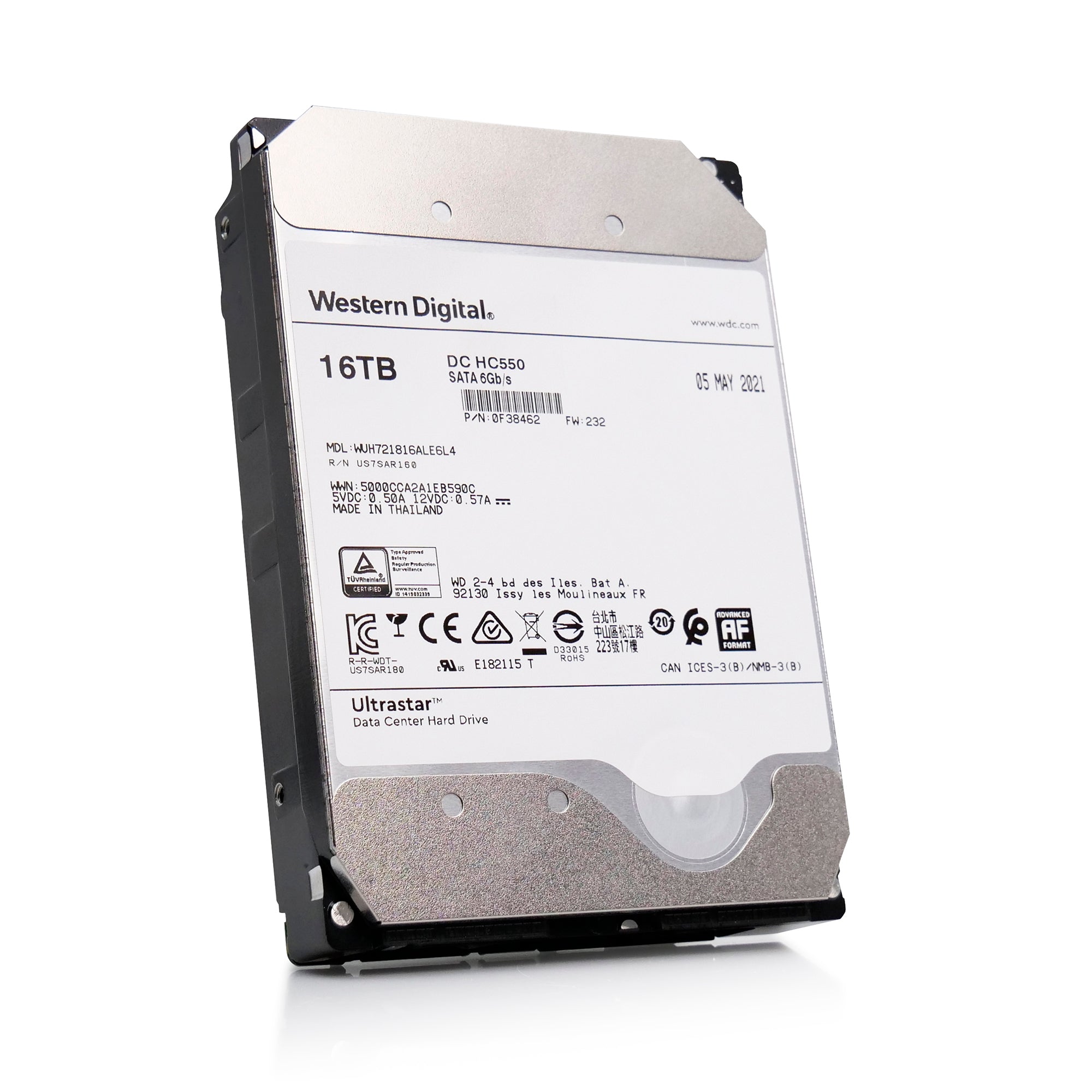 Western Digital Ultrastar DC HC550 WUH721816ALE6L4 0F38462 16TB 7.2K RPM SATA 6Gb/s 512e 512MB 3.5" Refurbished HDD
