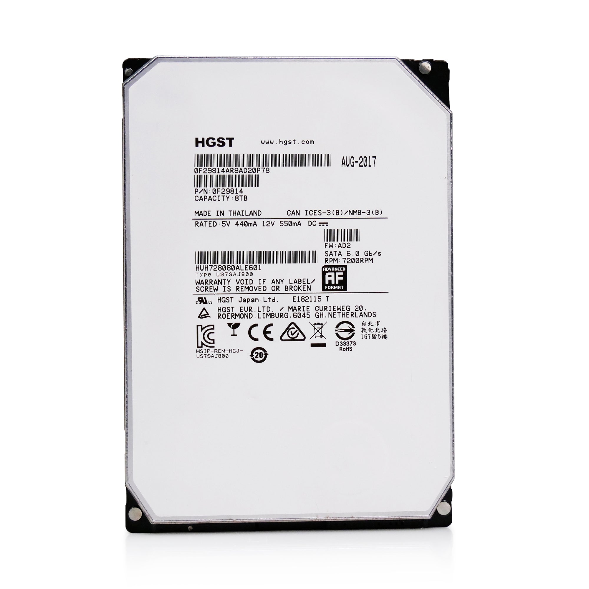 Western Digital Ultrastar He8 HUH728080ALE601 0F23763 8TB 7.2K RPM SATA 6Gb/s 512e 3.5in Refurbished HDD