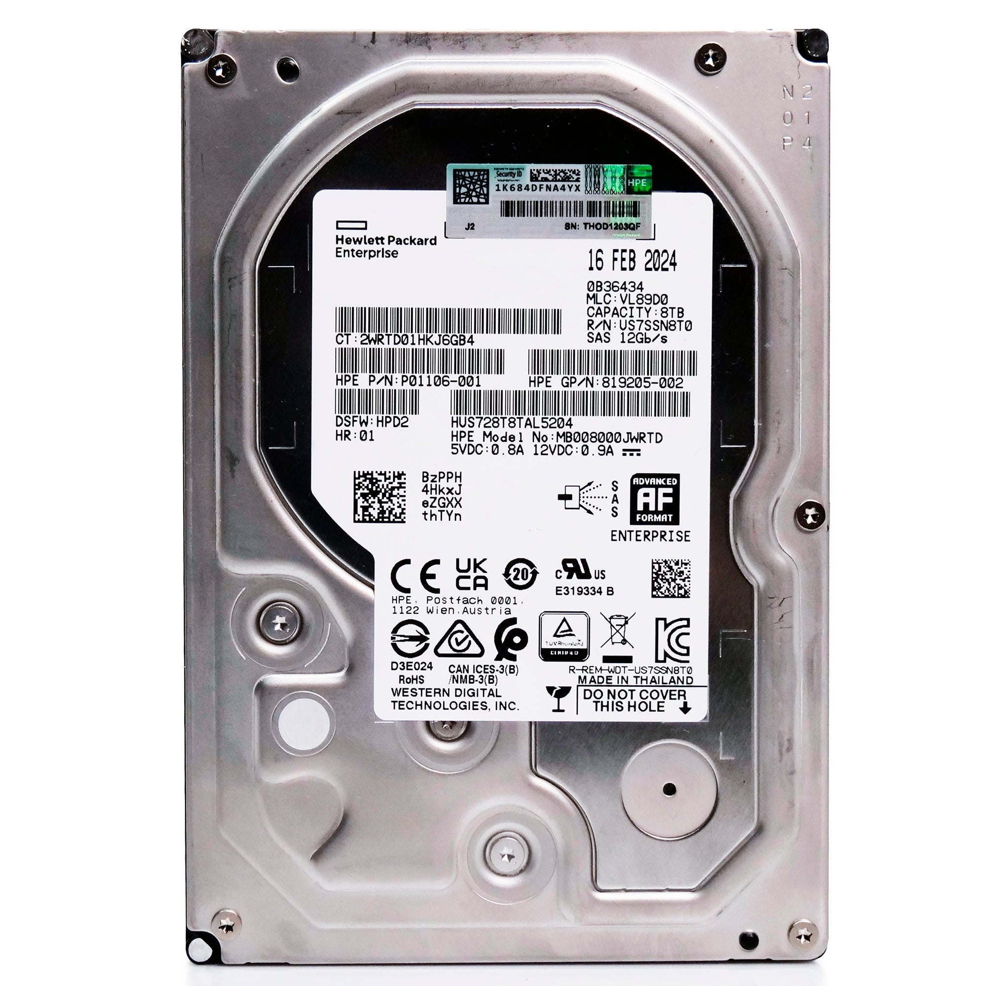 Western Digital/HP Ultrastar DC HC320 HUS728T8TAL5204 8TB 7.2K RPM SAS 12Gb/s 512e 3.5in Recertified Hard Drive