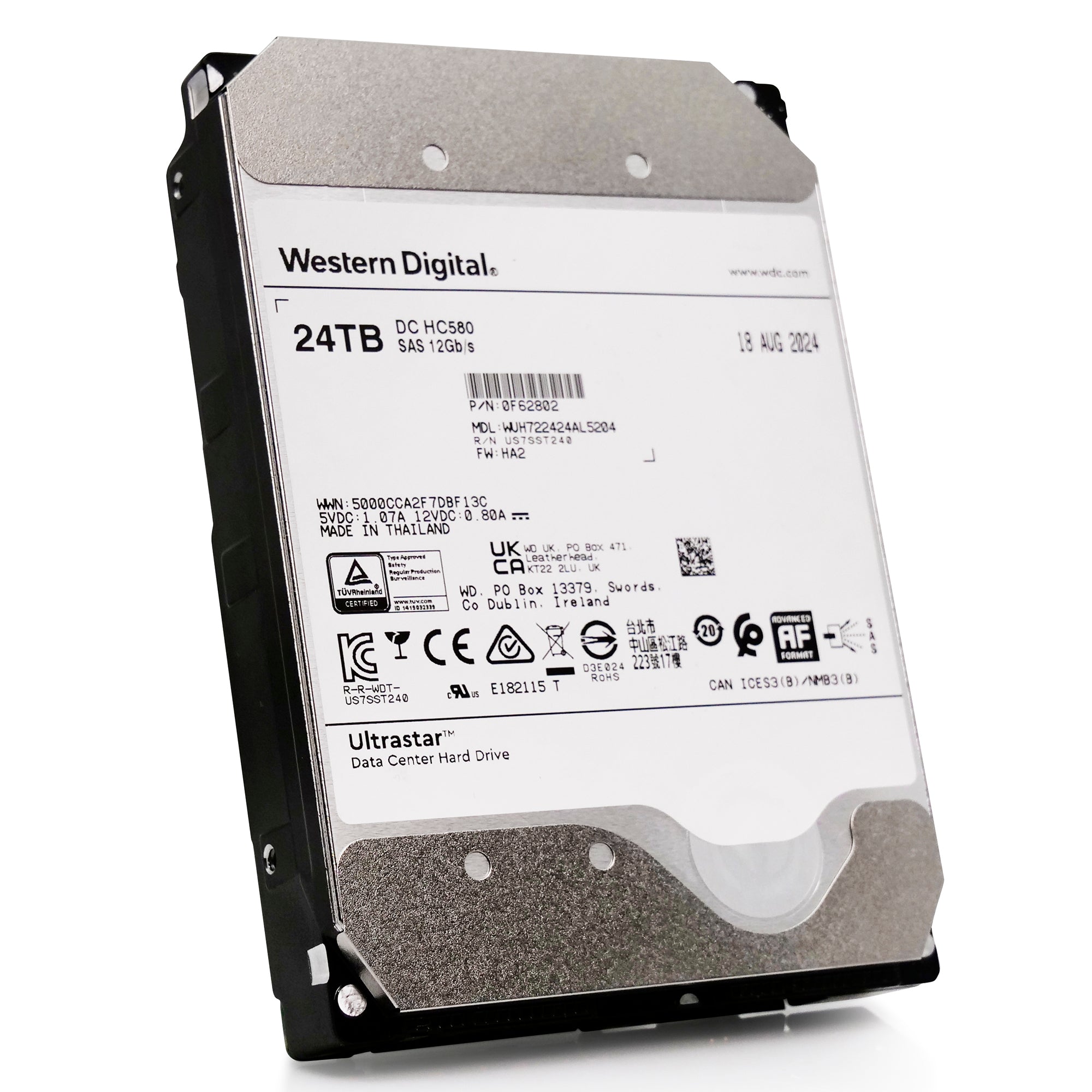 Western Digital Ultrastar DC HC580 WUH722424AL5204 24TB 7.2K RPM SAS 12Gb/s 512e 3.5in Recertified Hard Drive