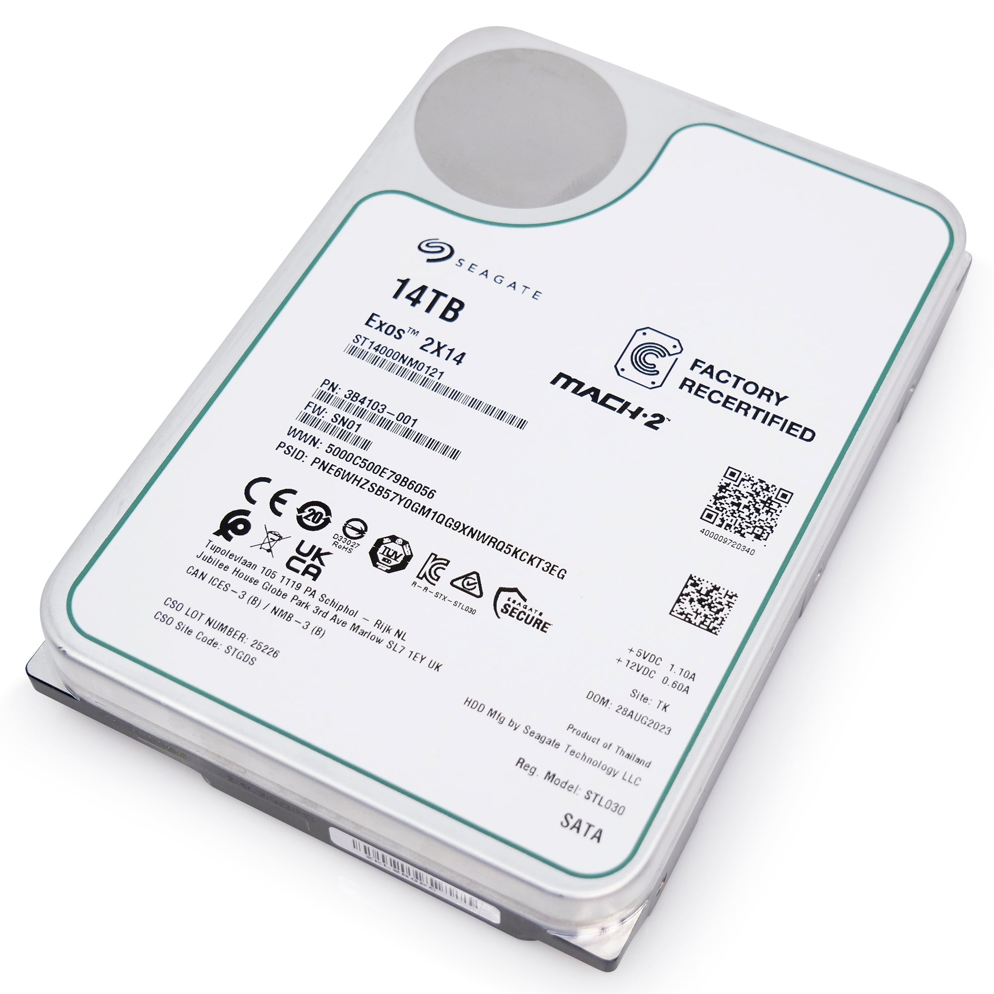 Seagate Exos 2X14 ST14000NM0121 14TB 7.2K RPM SATA 6Gb/s 512e 3.5in Recertified Hard Drive