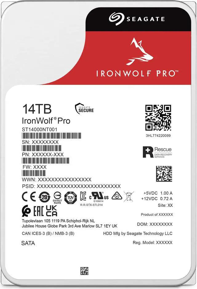 Seagate IronWolf Pro 14TB NAS Hard Drive 7200 RPM 256MB Cache CMR SATA 6.0Gb/s 3.5" Internal HDD ST14000NE0008