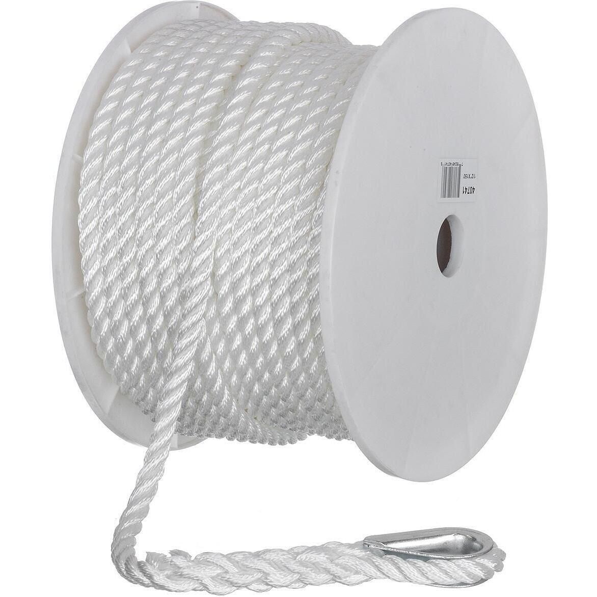 Seachoice 40741 3-Strand Twisted Nylon Anchor Line White, 1/2" x 150'