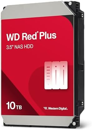 Western Digital 10TB WD Red Plus NAS Internal Hard Drive HDD - 7200 RPM, SATA 6 GB/s, CMR, 512 MB Cache, 3.5" - WD100EFGX