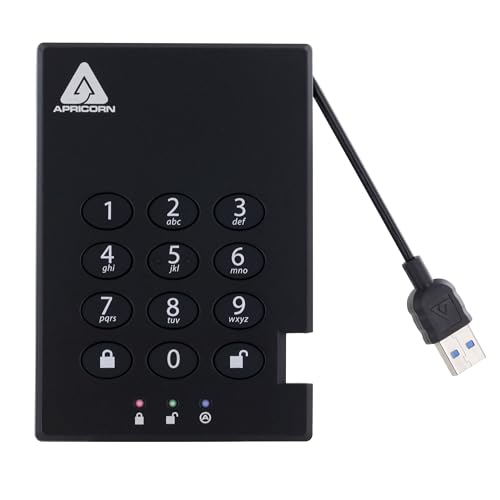 Apricorn 2TB Aegis Padlock USB 3.0 256-Bit AES XTS Hardware Encrypted Portable External Hard Drive (A25-3PL256-2000)