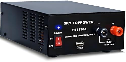 13.8V 30A DC Power Supply for Ham Radio,30 Amp Compact Regulated Bench Power Supply Lab Benchtop AC to DC Converter,Cooling Fan,5V 2A USB Interface,Powering Ham Radio, Amplifiers,SKY TOPPOWER PS1330A