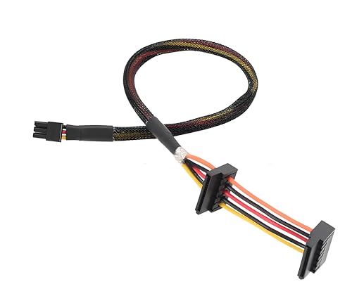 ELFJMZP Small 6Pin to Dual SATA 15Pin Power Cable for Dell Vostro (3650/3653/3655/3252/V3668/3268/3660/3250) & Inspiron Desktops, 18AWG Pure Copper, 37cm Length, 6cm SATA Spacing - SSD Expansion|B0FRN521J9