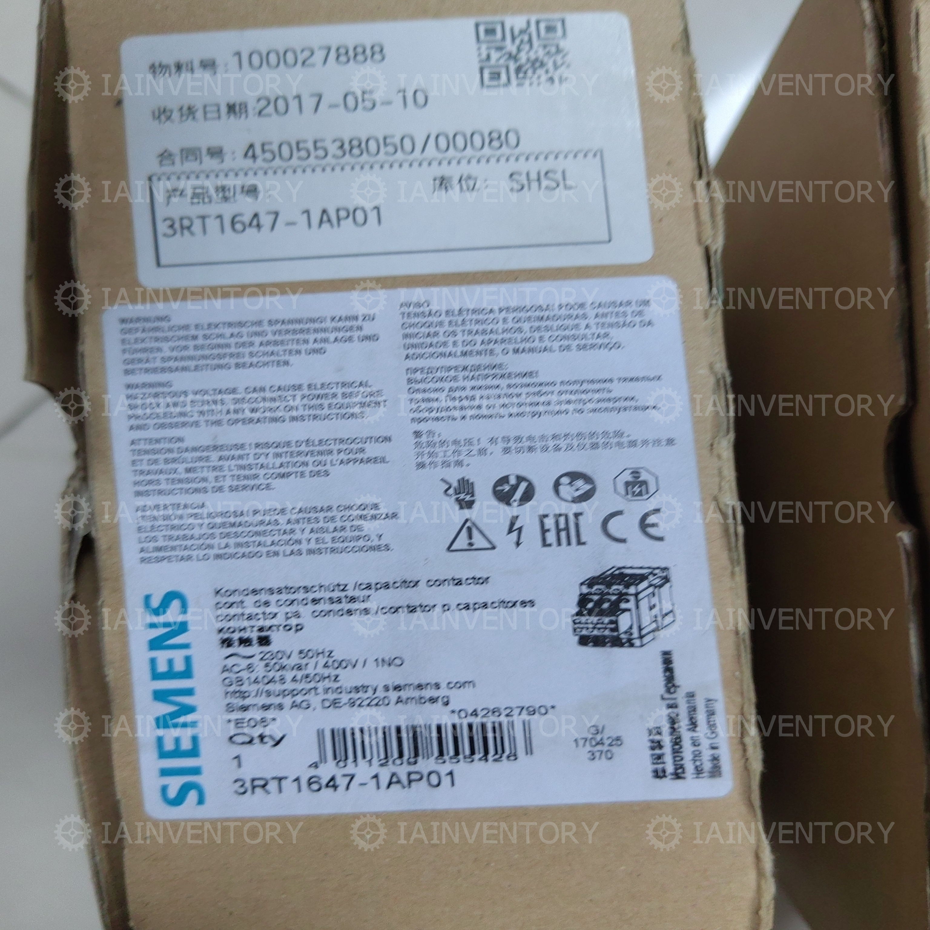 SIEMENS 3RT1647-1AP01 Capacitor Contactor