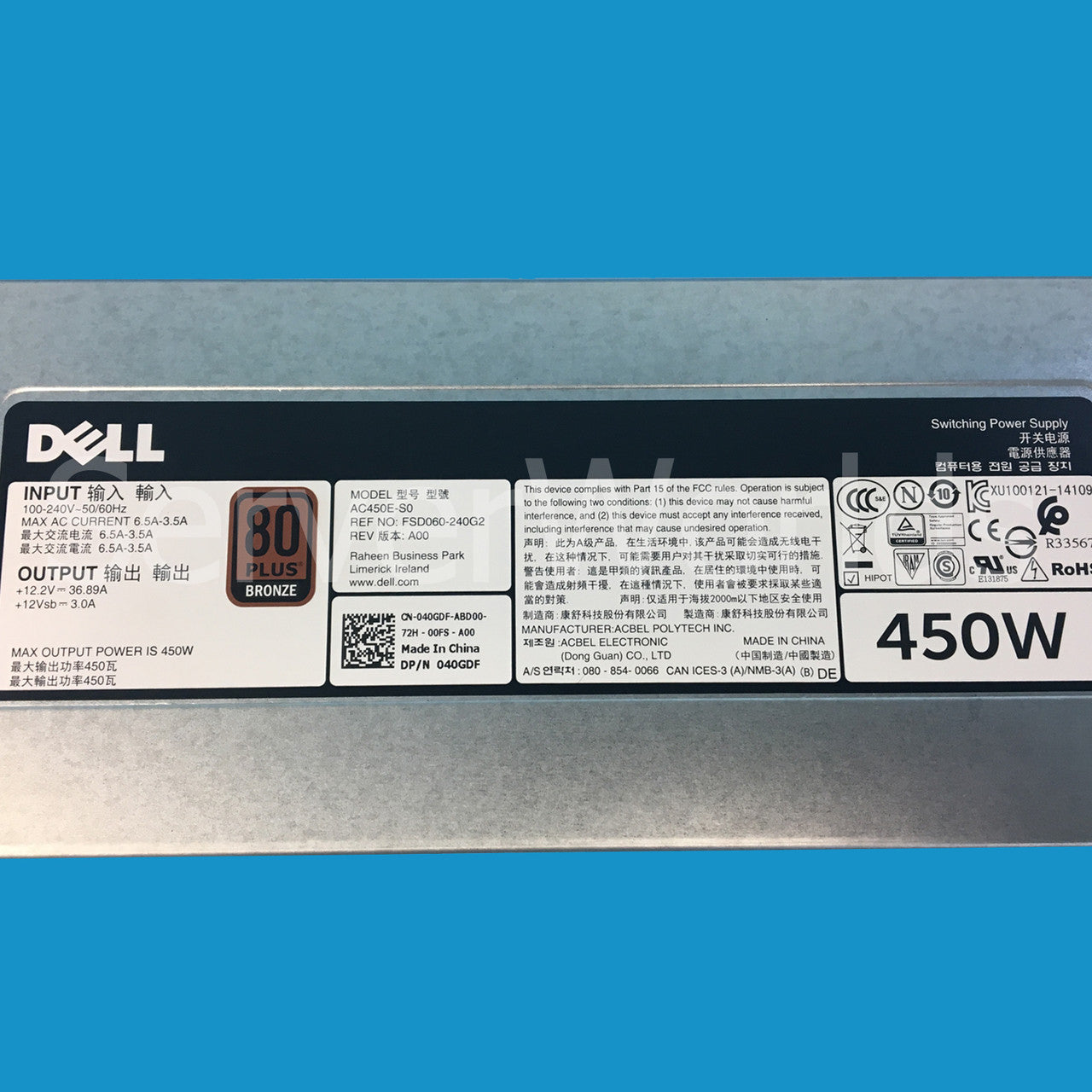 Dell 40GDF Poweredge T430 R530 Power Supply AC450E-S0 FSD060-240G2