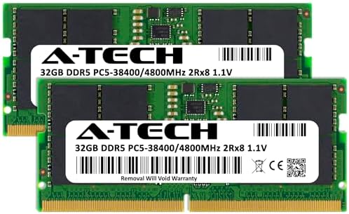 A-Tech 32GB DDR5 4800MHz PC5-38400 CL40 SODIMM 2Rx8 Dual Rank 1.1V Non-ECC Unbuffered SO-DIMM 262-Pin Laptop Computer RAM Memory Upgrade Module|B0B1718KB1