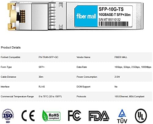 10G SFP+ RJ45 80m for Dell Force10 SFP-10G-T-80 GP-10GSFP-T80 10GBASE-T SFP+ 80m RJ45 Cat6a/7 Mini-GBIC 10gb Copper R-J45 Transceiver Module|B0B18FVQ1T