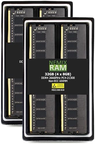 NEMIX RAM 64GB (2X32GB DDR4 2666MHZ PC4-21300 2Rx8 1.2V CL19 288-PIN ECC Unbuffered UDIMM Memory KIT Compatible with Dell Precision 3930 Rack Workstation