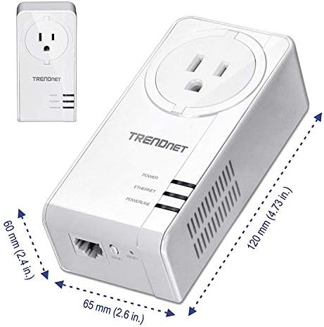 TRENDnet Powerline 1300 AV2 Adapter with Built-in Outlet Adapter Kit, Includes 2 x TPL-423E Adapters, IEEE 1905.1 & IEEE 1901, Gigabit Port, Range Up to 300m (984 ft, White, TPL-423E2K