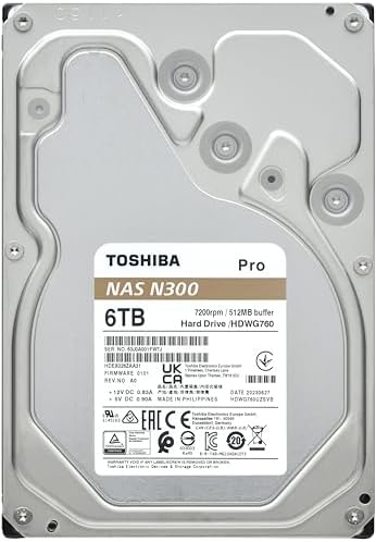Toshiba N300 16TB NAS 3.5-Inch Internal Hard Drive - CMR SATA 6 GB/s 7200 RPM 512 MB Cache - HDWG51GXZSTA|B0CYR2ZZCX