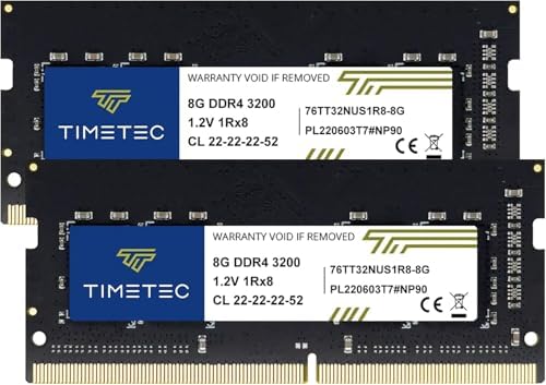 Timetec 16GB DDR4 3200MHz (or 2933MHz or 2666MHz PC4-25600 Non-ECC Unbuffered 1.2V CL22 2Rx8 Dual Rank 260 Pin SODIMM Laptop Notebook PC Computer Memory RAM Module Upgrade