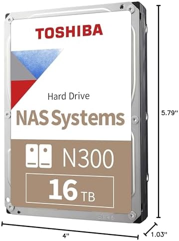 Toshiba N300 16TB NAS 3.5-Inch Internal Hard Drive - CMR SATA 6 GB/s 7200 RPM 512 MB Cache - HDWG51GXZSTA|B0CYR2ZZCX