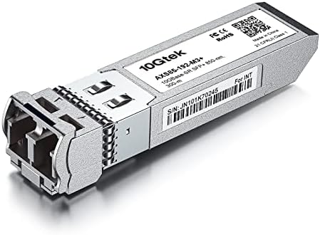 10GTEK 10GBase-SR SFP+ LC Transceiver, 10G 850nm Multimode SFP Module, up to 300 Meters, for Cisco SFP-10G-SR, Meraki MA-SFP-10GB-SR, Ubiquiti UniFi UF-MM-10G, Fortinet, TP-Link and More, Pack of 2|B08BP55663