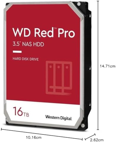 Western Digital 16TB WD Red Pro NAS Internal Hard Drive HDD - 7200 RPM, SATA 6 Gb/s, CMR, 512 MB Cache, 3.5" - WD161KFGX|B08K3VVKSW