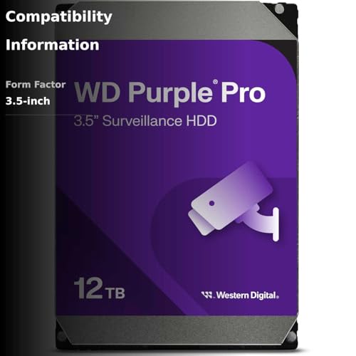 Western Digital 12TB WD Purple Pro Surveillance Internal Hard Drive HDD - SATA 6 Gb/s, 256 MB Cache, 3.5" - WD121PURP