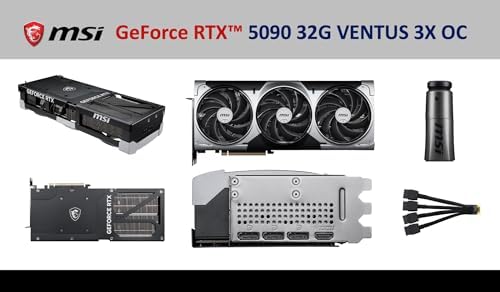MSI Ventus 3X FeForce RTX 5090 OC Edition 32 GB GDDR7, PCI Express Gen 5, Core Clocks Extreme: 2452 MHz, CUDA CORES 21760 Units, Memory Speed 28 Gbps, Bundle with Dockztorm Hub|B0F3JW76Q6