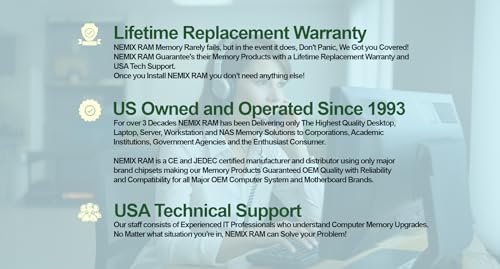 NEMIX RAM 64GB (2X32GB DDR4 2666MHZ PC4-21300 2Rx8 1.2V CL19 288-PIN ECC Unbuffered UDIMM Memory KIT Compatible with Dell Precision 3930 Rack Workstation