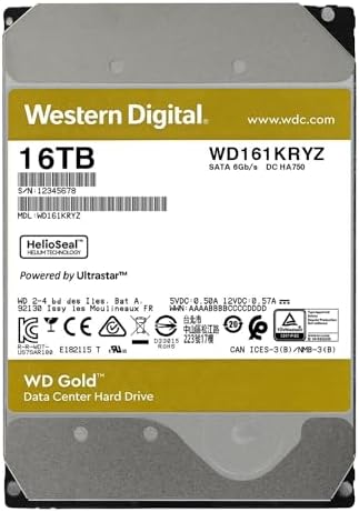 Western Digital 16TB WD Gold Enterprise Class Internal Hard Drive - 7200 RPM Class, SATA 6 Gb/s, 512 MB Cache, 3.5" - WD161KRYZ|B089S33PR3