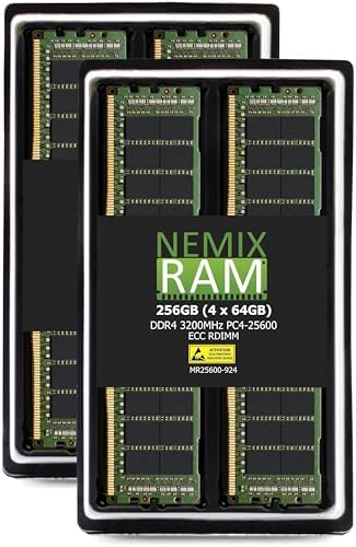 NEMIX RAM 256GB (4X64GB DDR4 3200MHZ PC4-25600 2Rx4 1.2V CL22 288-PIN ECC RDIMM Registered Server Memory KIT Compatible with Dell PowerEdge T550 Tower