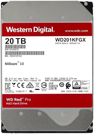 Western Digital 20TB WD Red Pro NAS Internal Hard Drive HDD - 7200 RPM, SATA 6 Gb/s, CMR, 512 MB Cache, 3.5" - WD201KFGX|B09TBF6GHJ