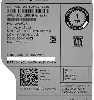 Dell V8FCR 1tb 7.2k 3.5 Sata Hard Drive (Renewed)|B07JXXRJNH