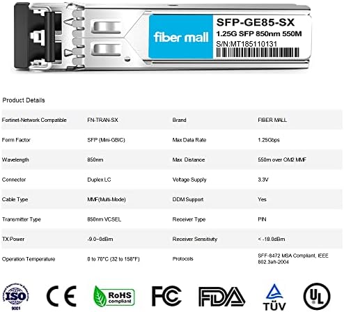 1G SFP SX for Cisco LC-SX-MMD GLC-SX-MM SFP-GE-S Ubiquiti unifi UF-MM-1G Netgear AGM731F D-Link DEM-311GT ZTE SFP-GE-M500 Extreme MGBIC-LC01 1000BASE-SX SFP 850nm 550m DOM Transceiver Module…|B0899NTT14