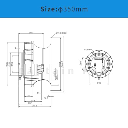 RH35Z-2EK.6N.XR Ziehl-abegg Fan 230VAC 3.20KW 14.0A Centrifugal Fan Replace RH35B-2EK.6N.2R|B0CFFD8WKD