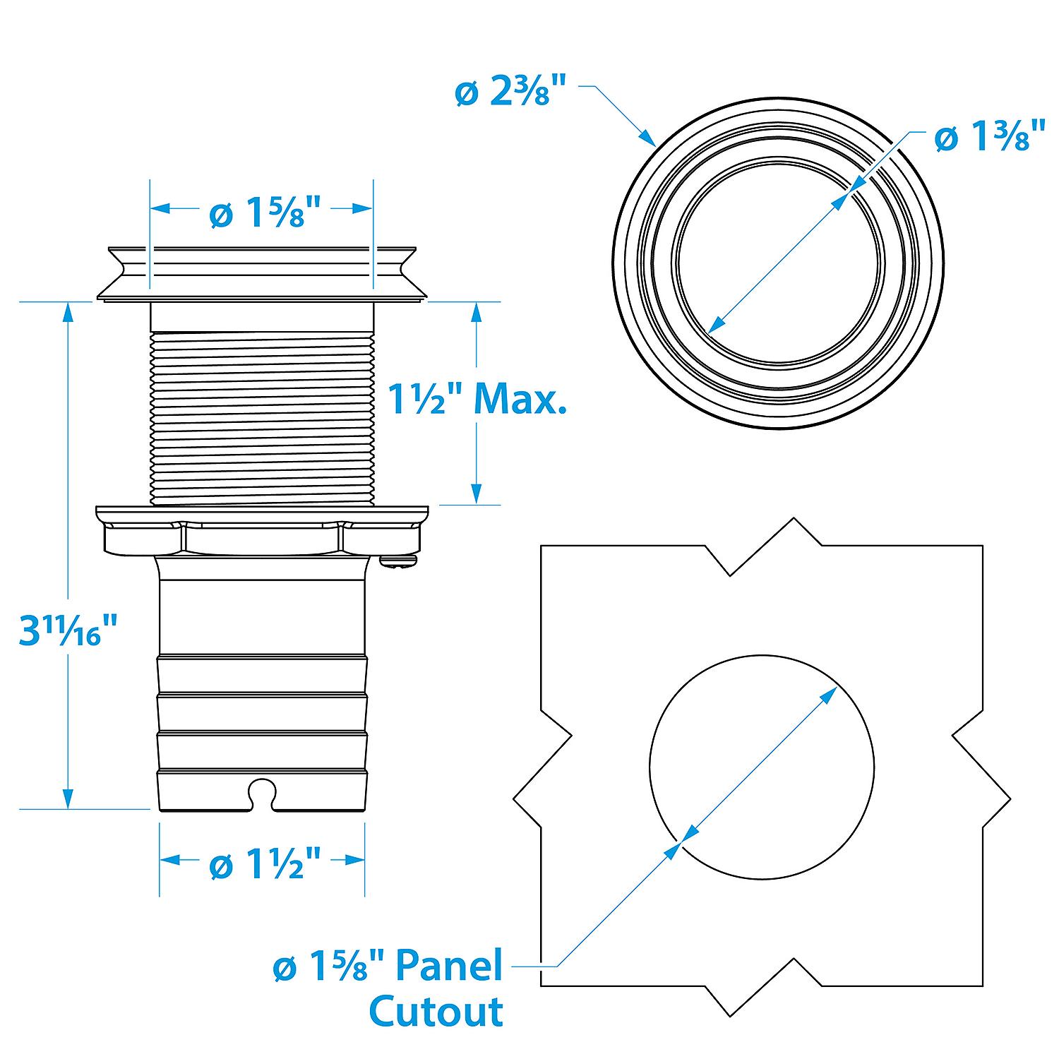 Seachoice 50-18631 Mega-Flow Dripless Thru Hull Fitting, 316 SS, Fits 1-1/2" Hose, 1-1/2" Max Hull