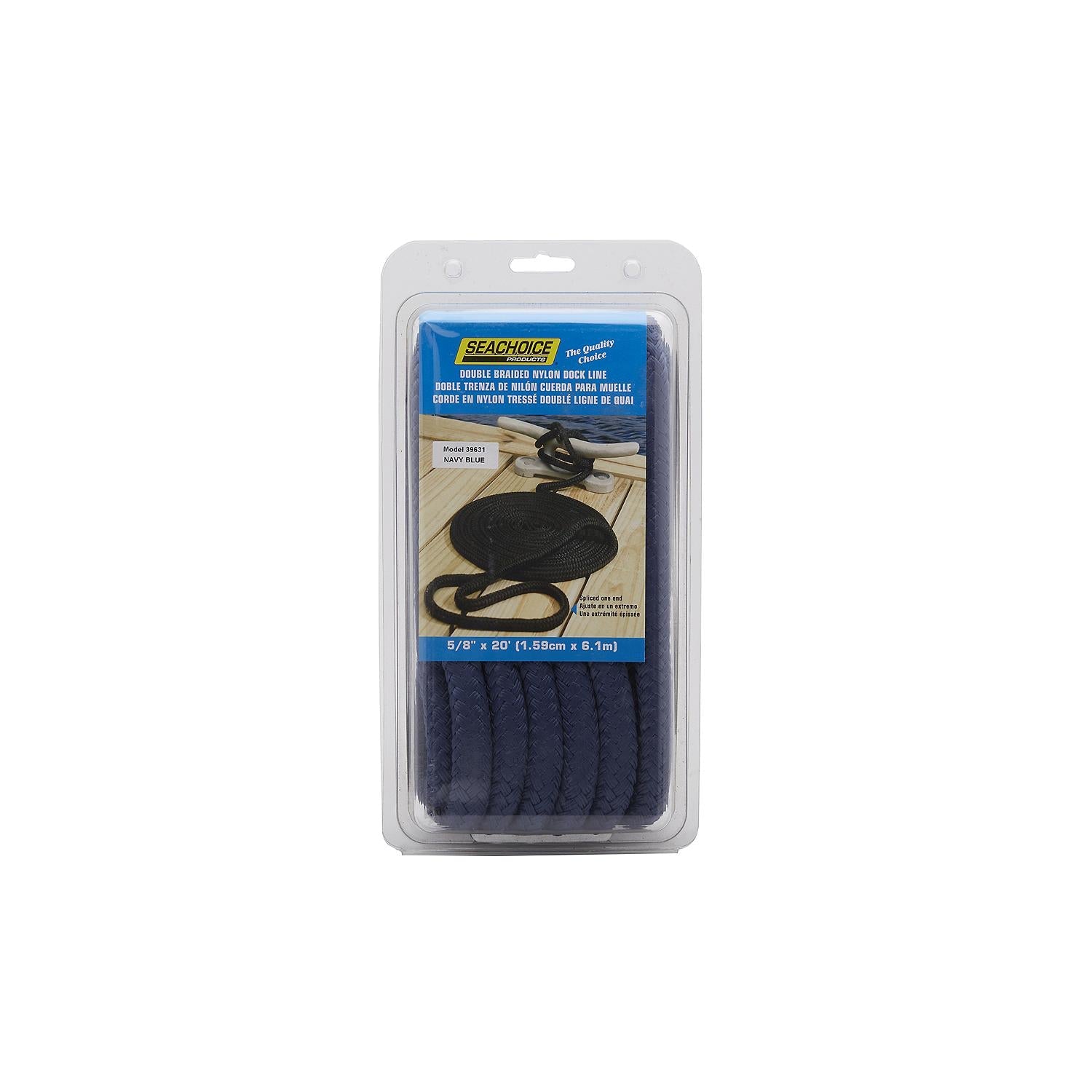 Seachoice Double-Braid Nylon Dock Line w/ Eye Splice, Pre-Shrunk, Heat Stabilized, 5/8 In. x 20 Ft., Navy