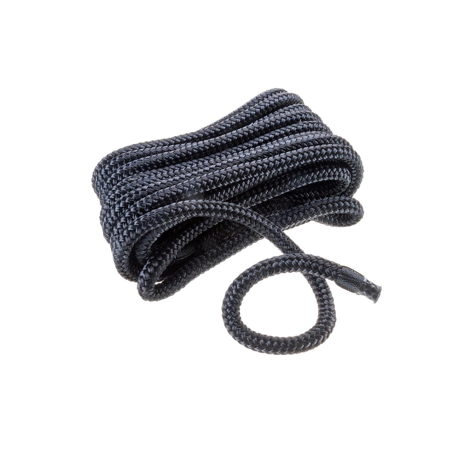 Seachoice Double-Braid Nylon Dock Line w/ Eye Splice, Pre-Shrunk, Heat Stabilized, 3/8 In. X 20 Ft., Black