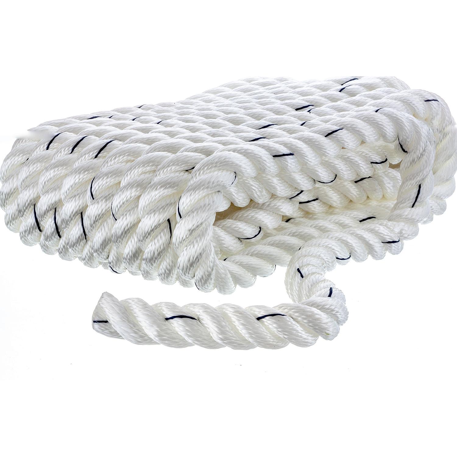 Seachoice 47631 Premium 3 Strand Twisted Nylon Dock Line, White w/ Blue Tracer, 3/4" x 25'