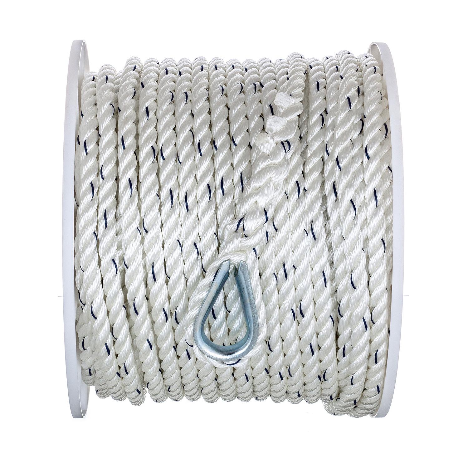 Seachoice 47751 Premium 3-Strand Twisted Nylon Anchor Line White w/ Blue Tracer, 1/2" x 200'