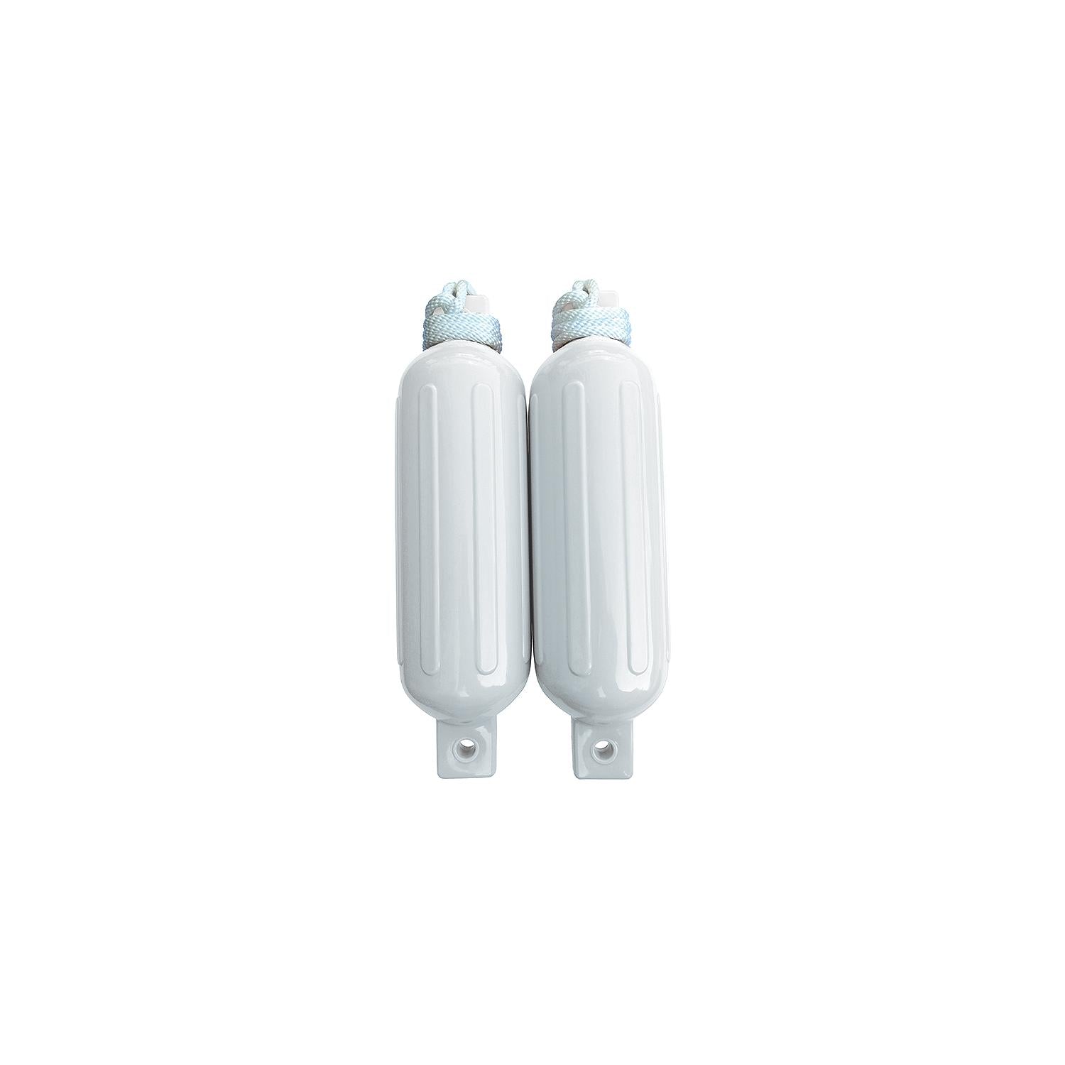 Seachoice DE77231S White Twin Eye Ribbed Fender Kit, (2) 6.5" x 23" Fenders and (2) 3/8" x 5' Fender Lines