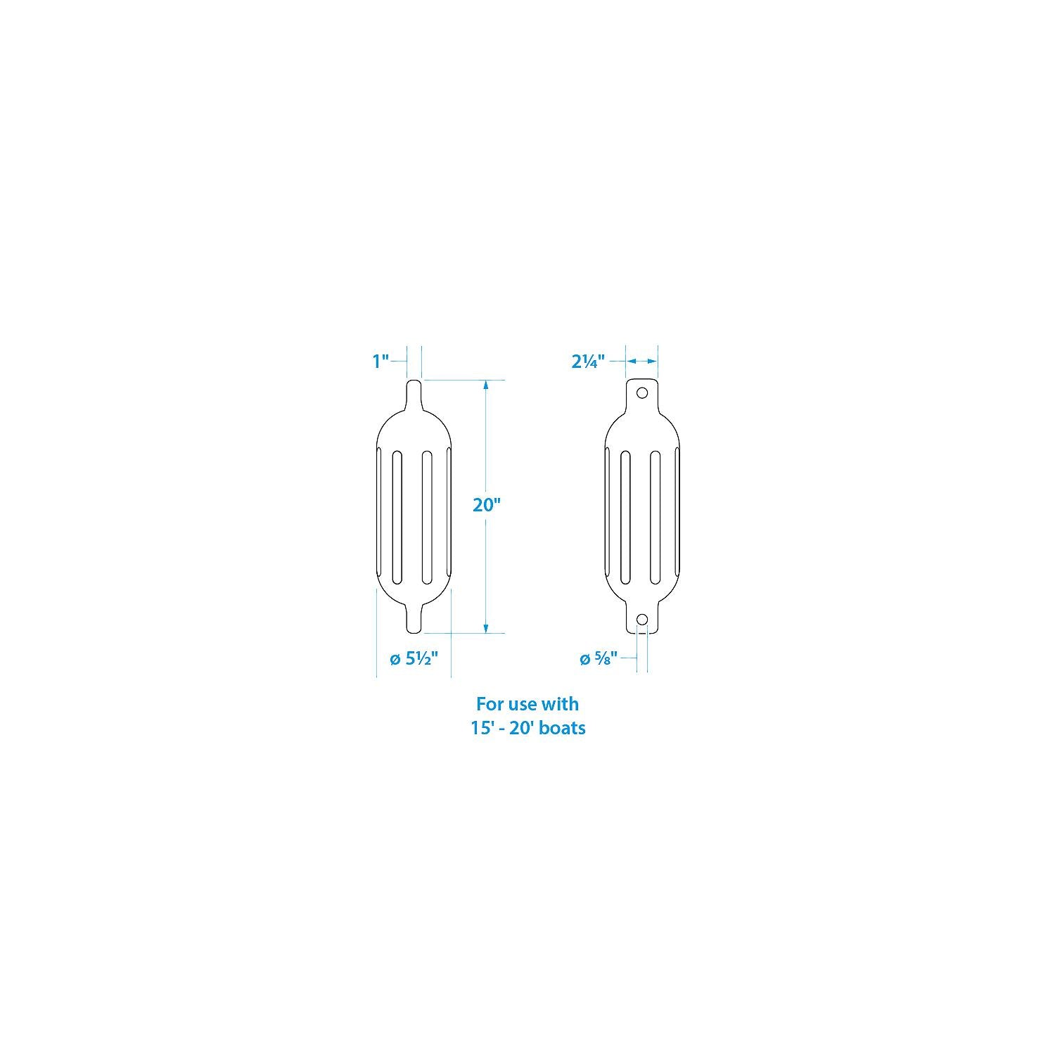 Seachoice DE77206S Black Twin Eye Ribbed Fender Kit, (2) 5.5" x 20" Fenders and (2) 3/8" x 5' Fender Lines