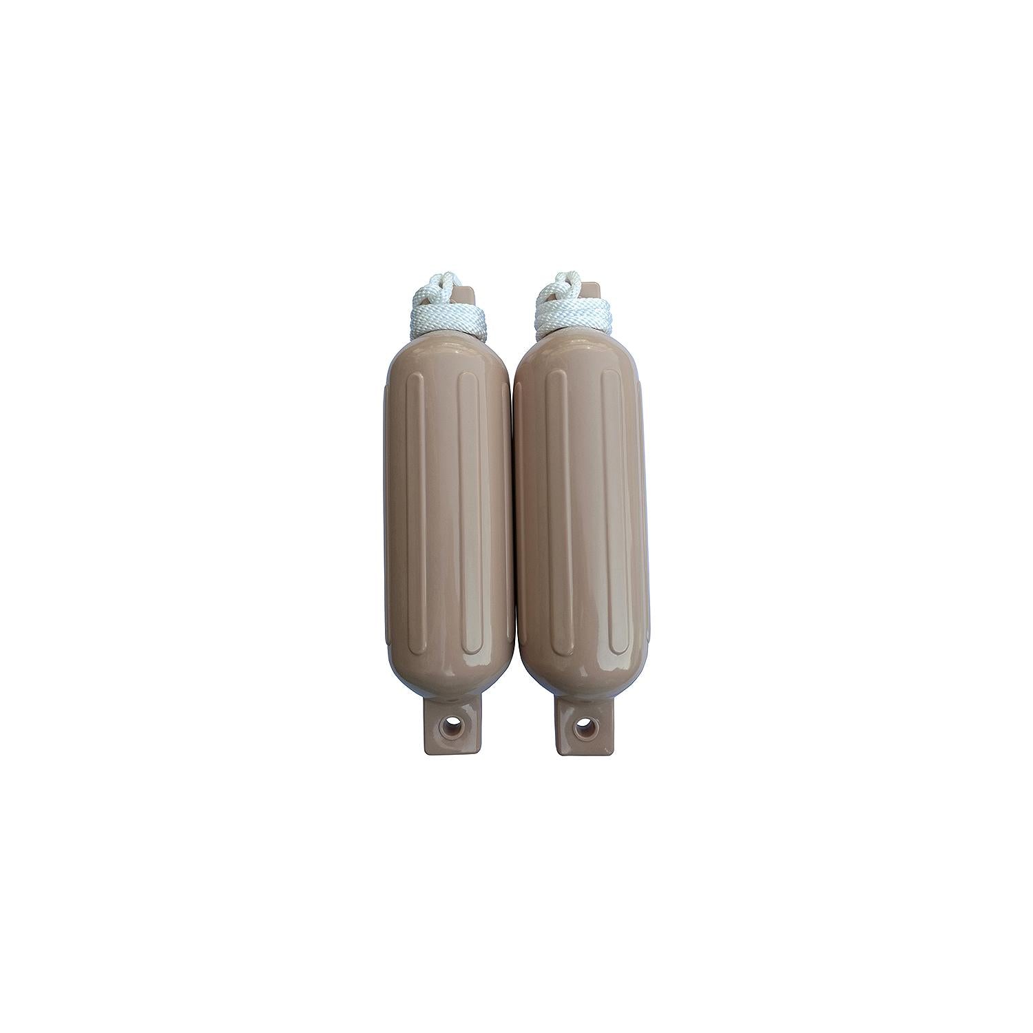 Seachoice DE77204S Tan Twin Eye Ribbed Fender Kit, (2) 5.5" x 20" Fenders and (2) 3/8" x 5' Fender Lines